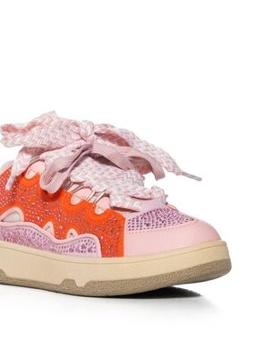 AZALEA WANG CINNABAR PINK AND ORANGE EMBELLISHED SNEAKER Sz. 7